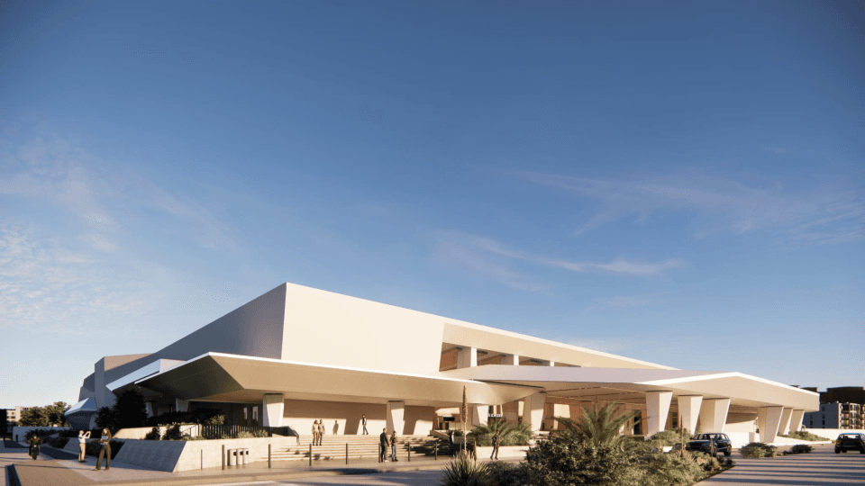 Davcon Maa exterior showing the three distinct cascading roof planes inspired by Mount Apo's three peaks: undulating, folding, and overlaying forms